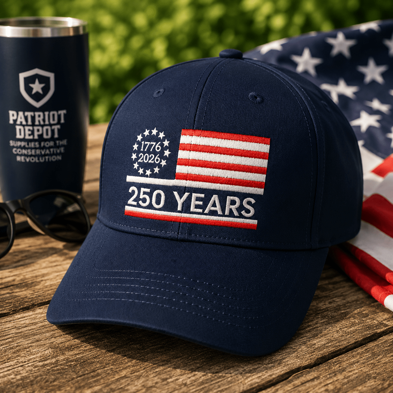 250 Years Betsy Ross 1776–2026 Embroidered Flag Hat – Patriotic Commemorative Cap