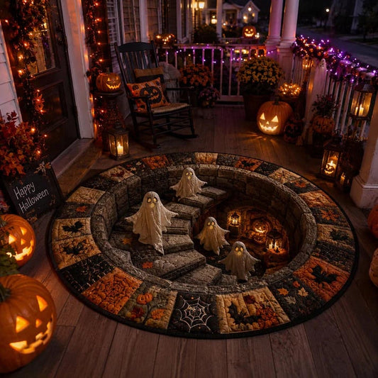 π₯ 3D Haunted Staircase Round Rug β Spooky Halloween Optical Illusion π»