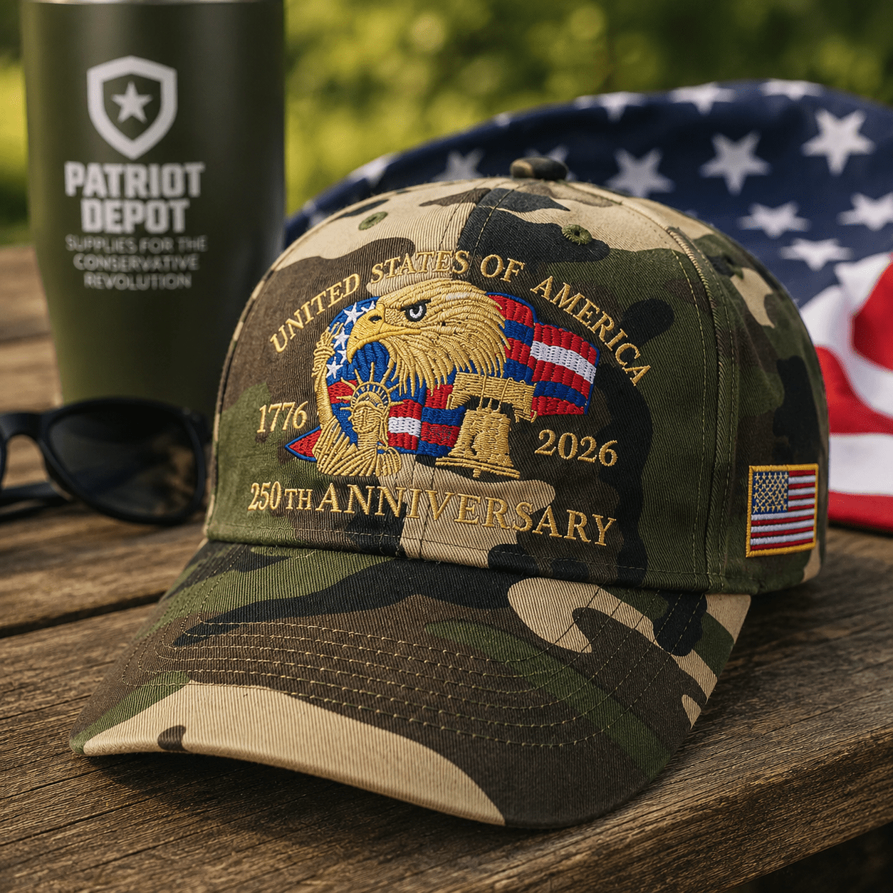 America 250th Commemorative Patriotic Hat – 1776–2026 Edition (CAMO)