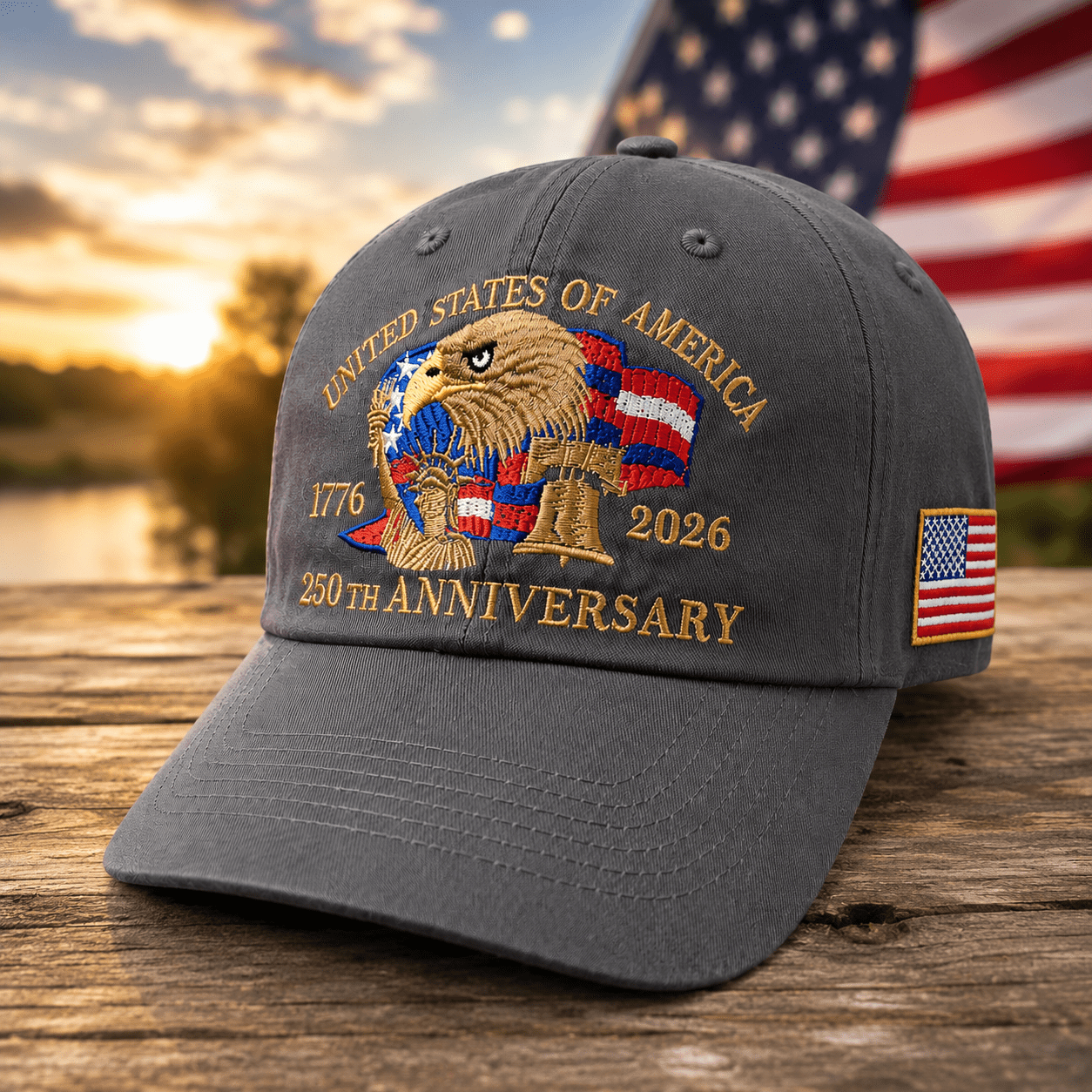 America 250th Commemorative Patriotic Hat – 1776–2026 Edition (Gray)