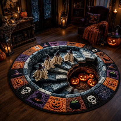 🔥 3D Haunted Staircase Round Rug – Spooky Halloween Optical Illusion 👻