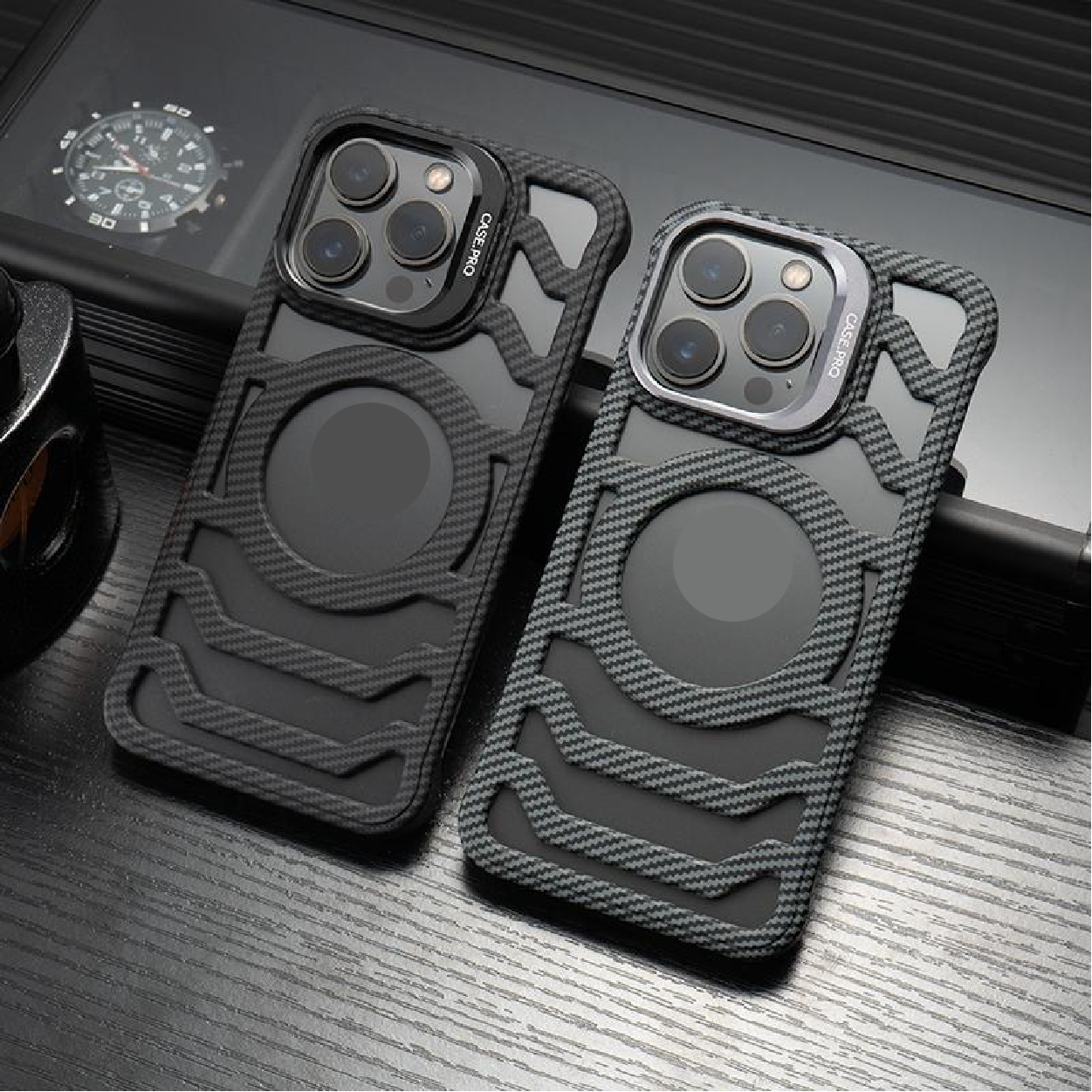 Carbon Fiber Hollow Frameless Lens Holder Magnetic Mobile Phone Case