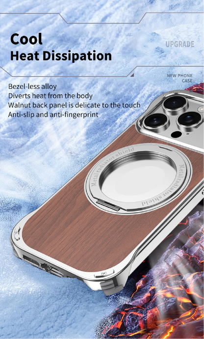 Walnut Metal Frameless Rotating Stand Magnetic Phone Case