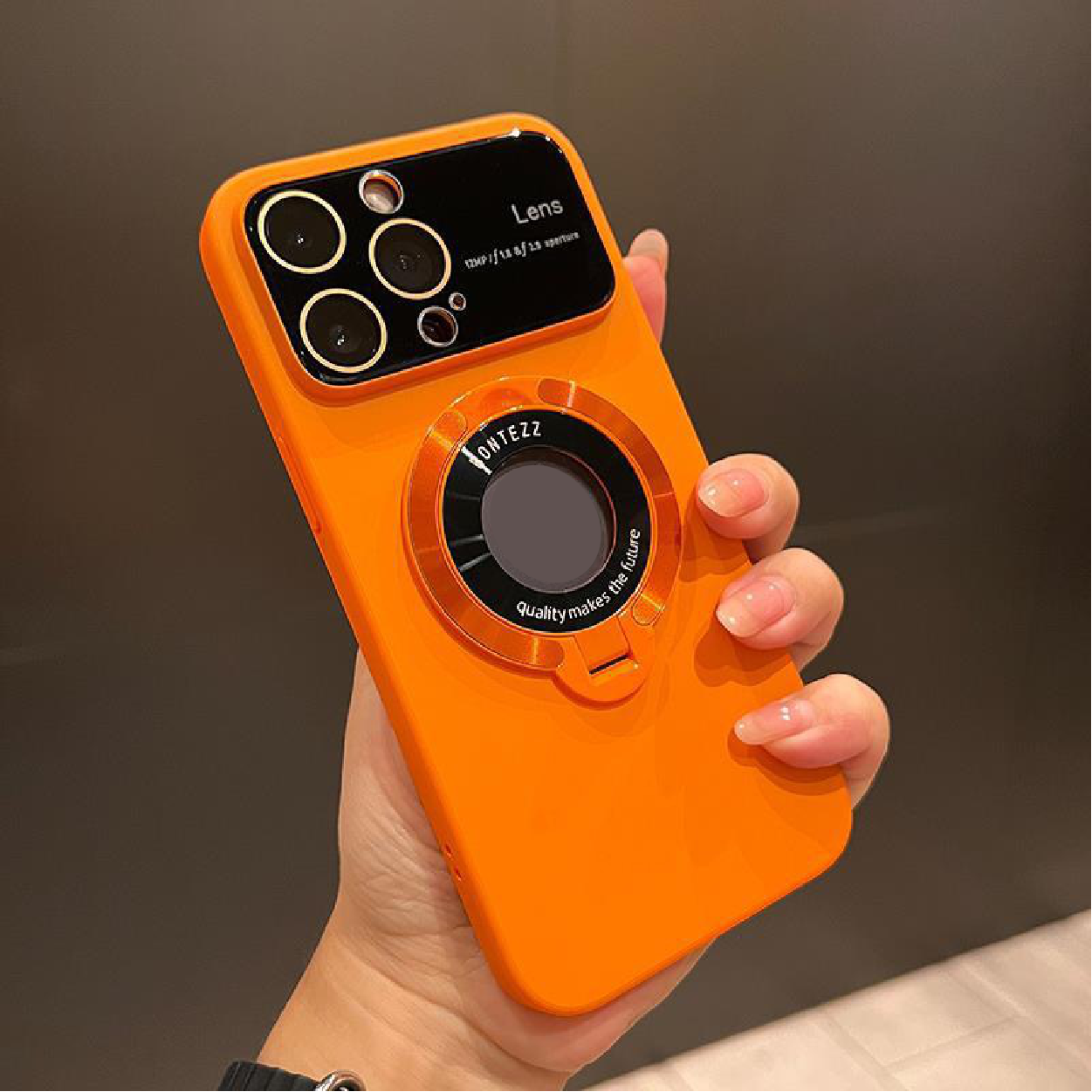 Fashion frosted lens protector bracket phone case