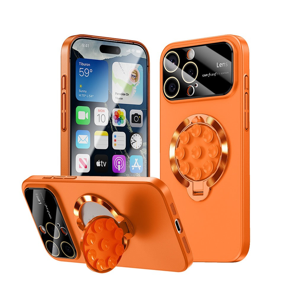 Large window lens protection suction cup magnetic stand phone case