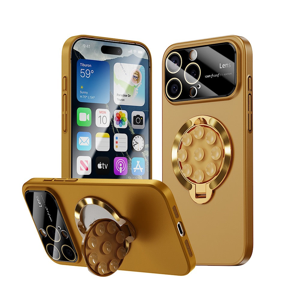 Large window lens protection suction cup magnetic stand phone case