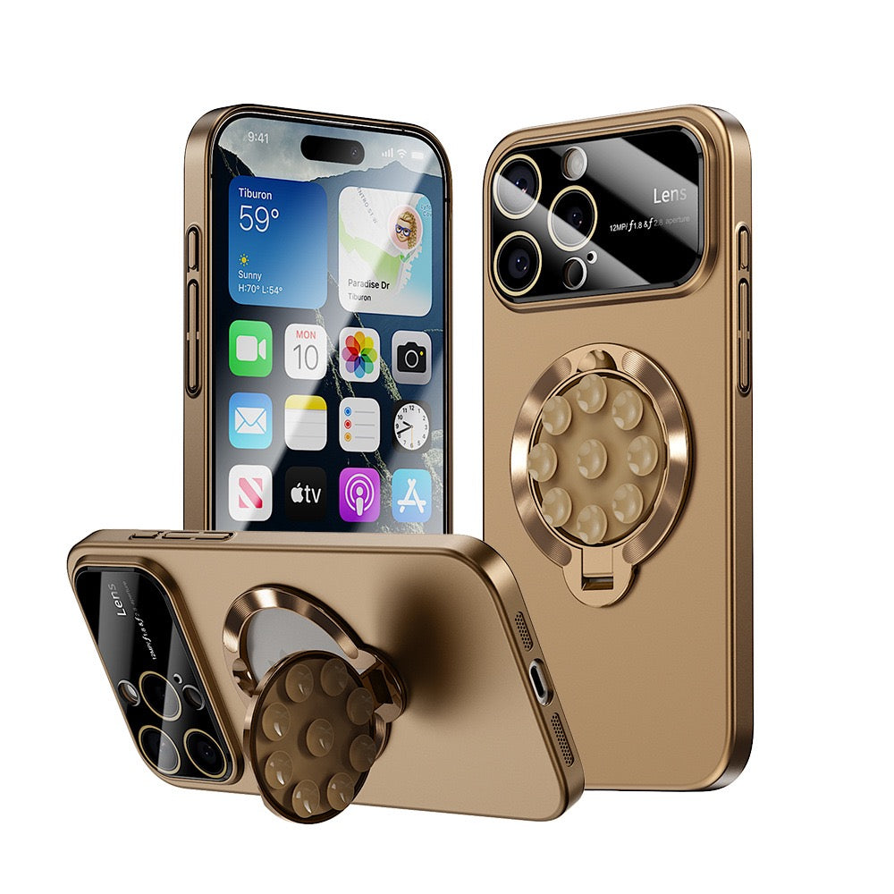 Large window lens protection suction cup magnetic stand phone case
