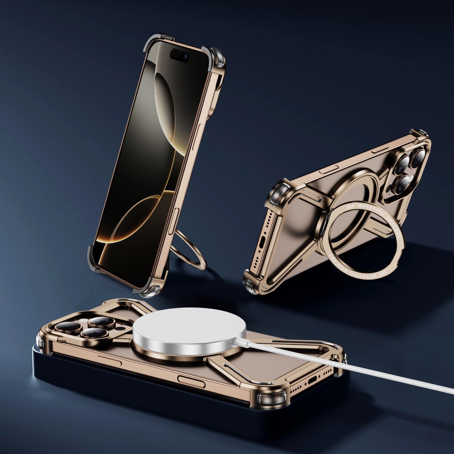 New Skeleton Metal Rotating Bracket Magnetic Phone Case