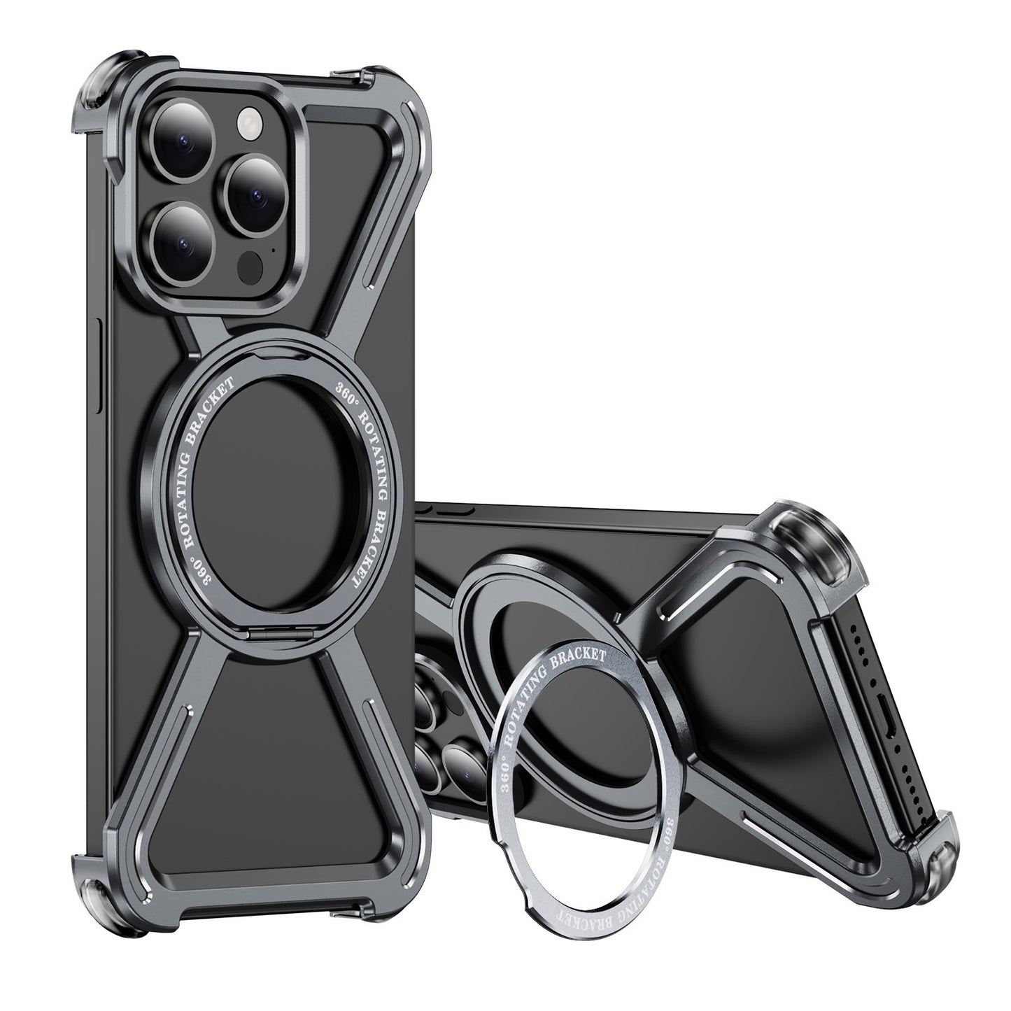 New Skeleton Metal Rotating Bracket Magnetic Phone Case