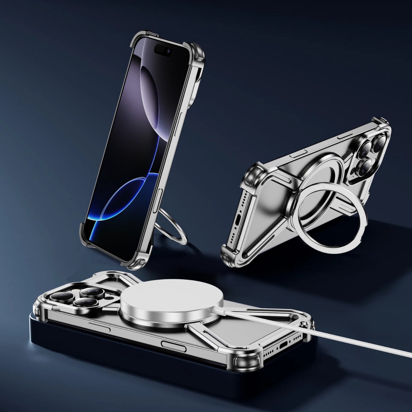 New Skeleton Metal Rotating Bracket Magnetic Phone Case