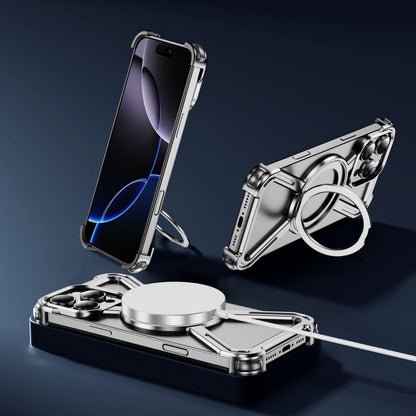 New Skeleton Metal Rotating Bracket Magnetic Phone Case