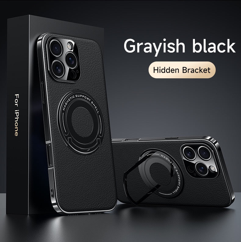 Hidden Bracket Magnetic Leather Pivot Case