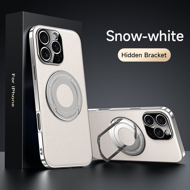 Hidden Bracket Magnetic Leather Pivot Case