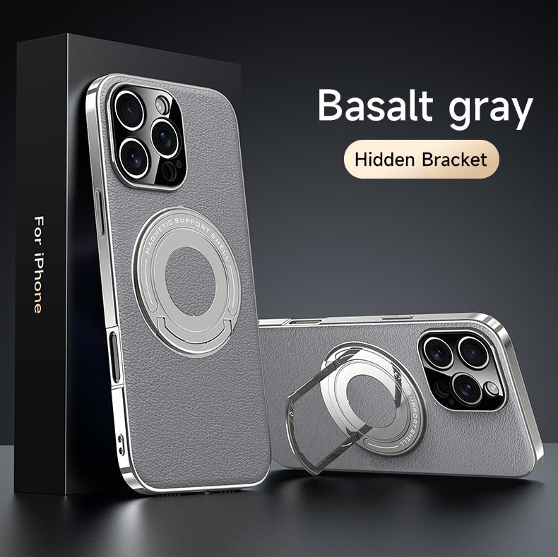 Hidden Bracket Magnetic Leather Pivot Case