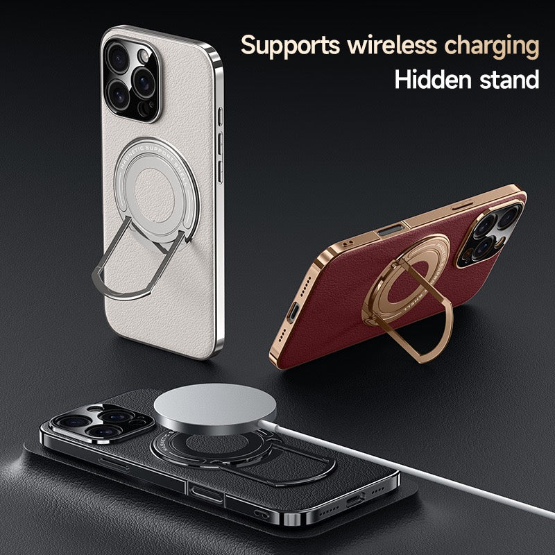 Hidden Bracket Magnetic Leather Pivot Case