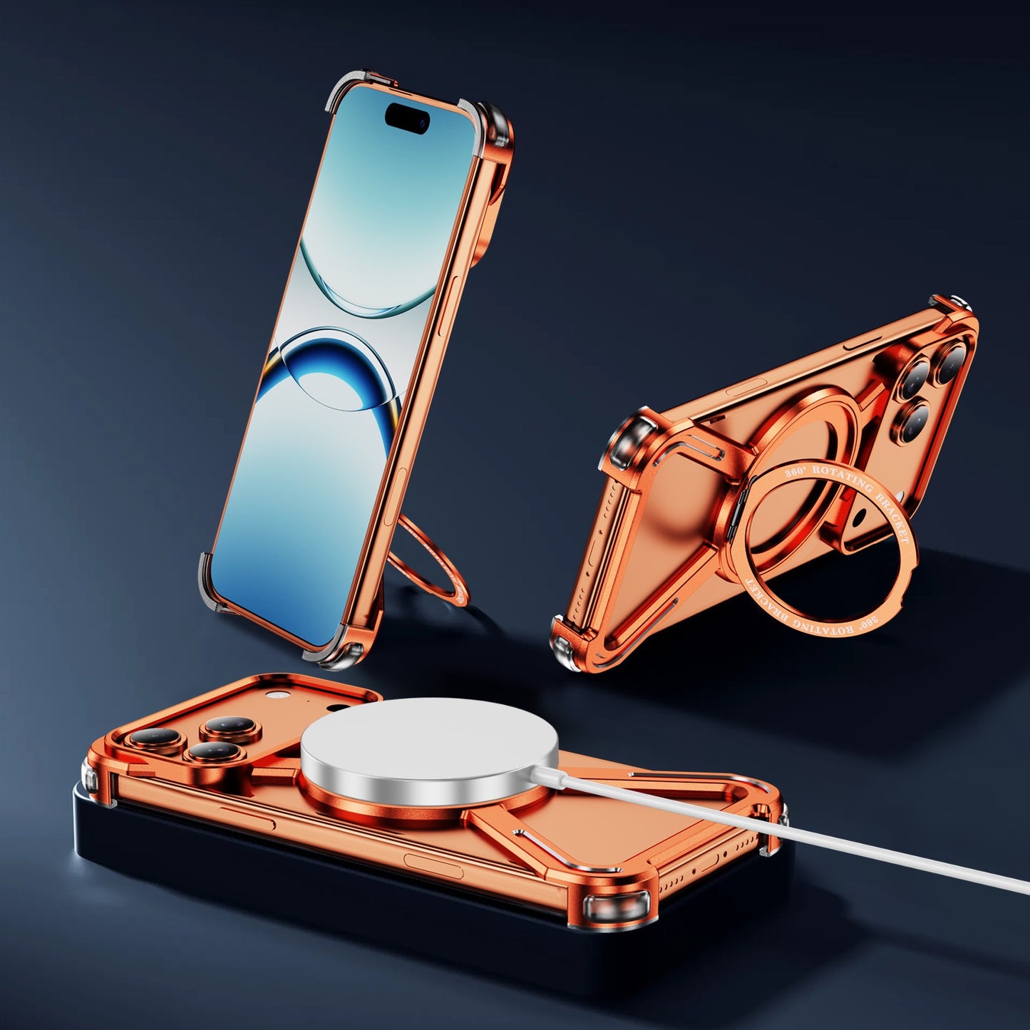 New Skeleton Metal Rotating Bracket Magnetic Phone Case