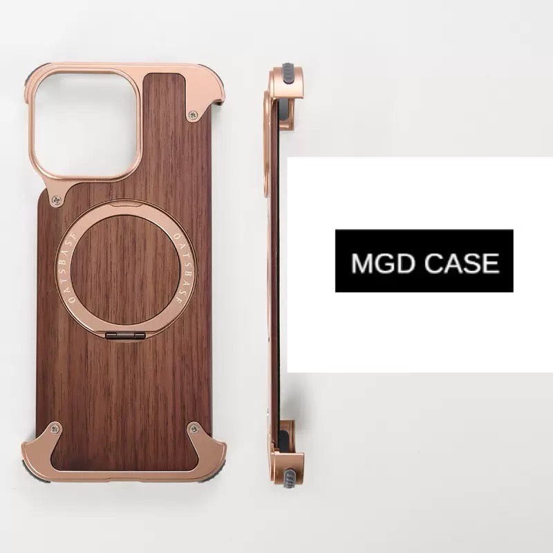 Luxury Designed Magnetic Walnut Metal Phone Case