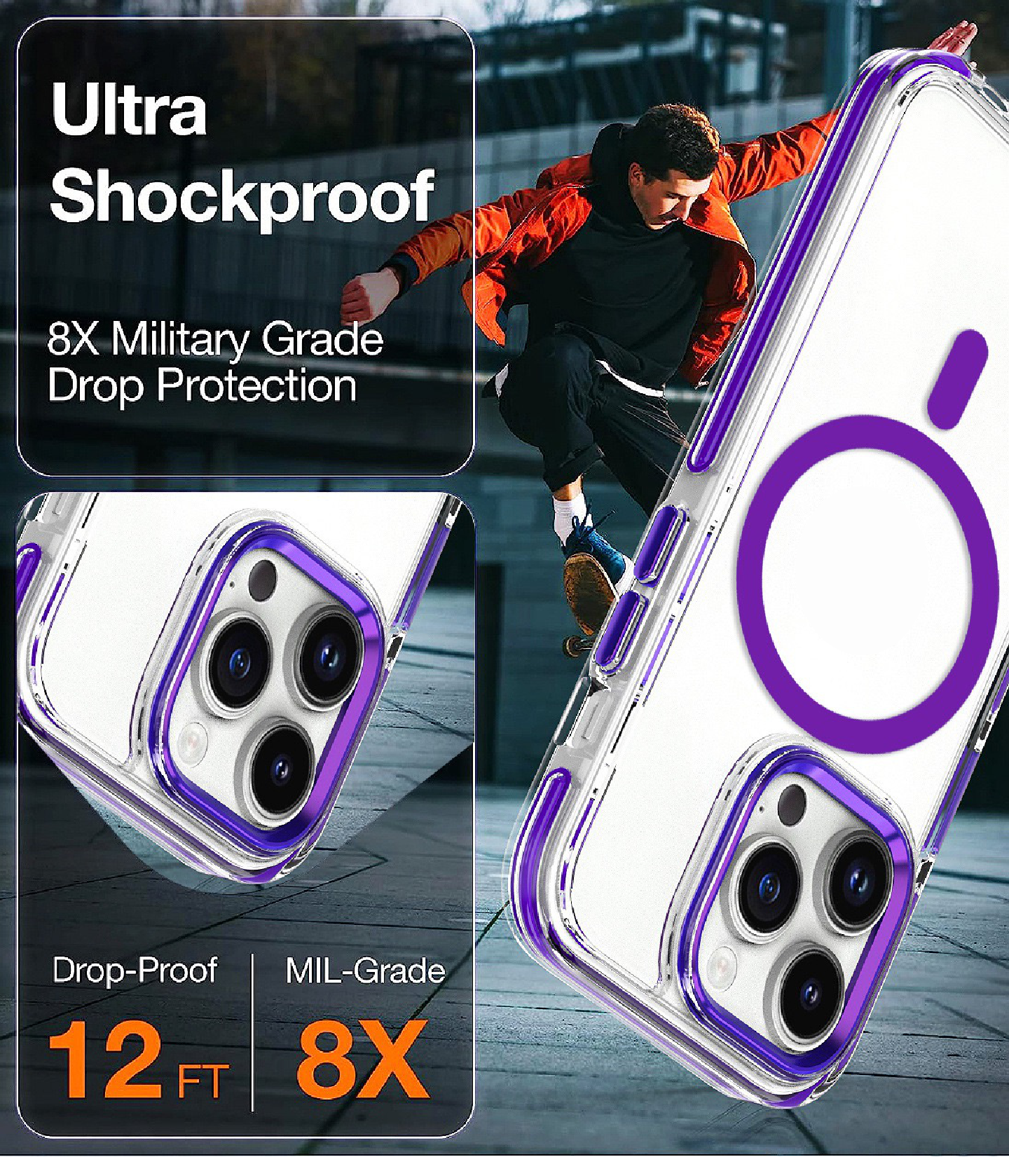 2024 New Anti-fall transparent magnetic phone case