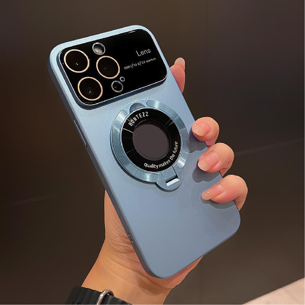 Fashion frosted lens protector bracket phone case
