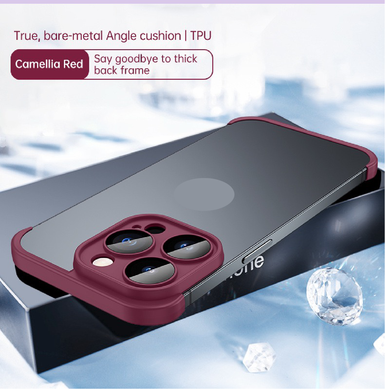 Frameless lens protective phone case
