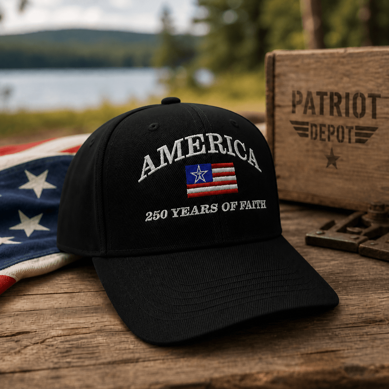 America "250 Years of Faith" Premium Embroidered Hat (Black)
