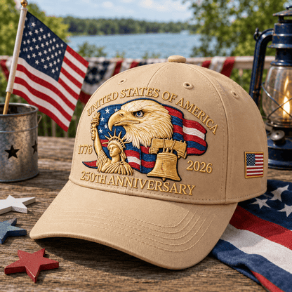 America 250th: 1776–2026 Commemorative Hat – Limited Patriotic Embroidered Edition (Khaki)