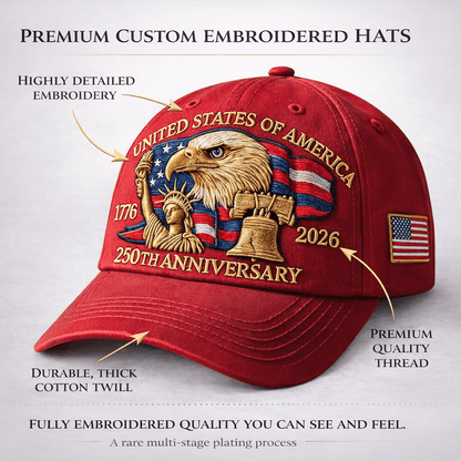 America 250th: 1776–2026 Commemorative Hat – Limited Patriotic Embroidered Edition (Red)