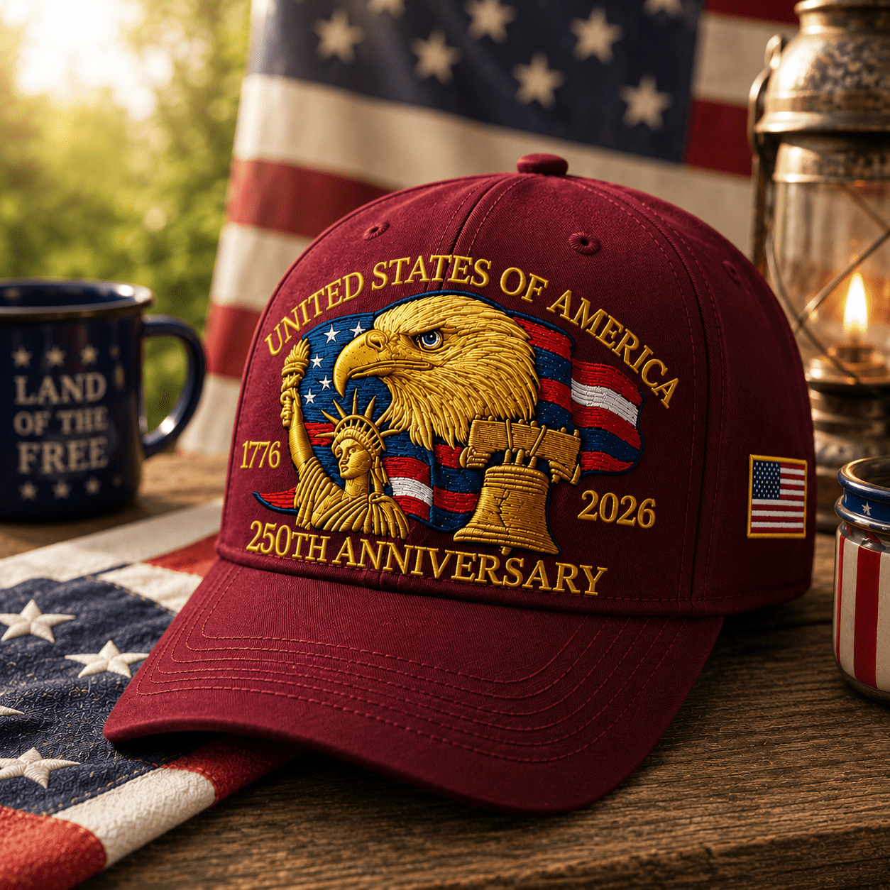 America 250th Commemorative Patriotic Hat – 1776–2026 Edition (Dark Red)