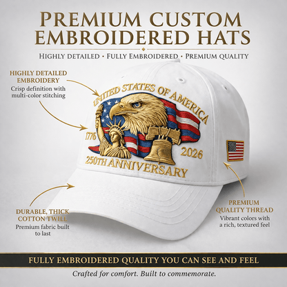 America 250th Commemorative Patriotic Hat – 1776–2026 Edition (White)