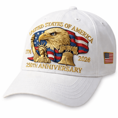 America 250th Commemorative Patriotic Hat – 1776–2026 Edition (White)