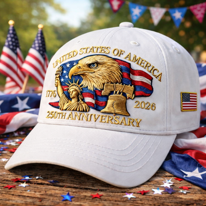 America 250th Commemorative Patriotic Hat – 1776–2026 Edition (White)